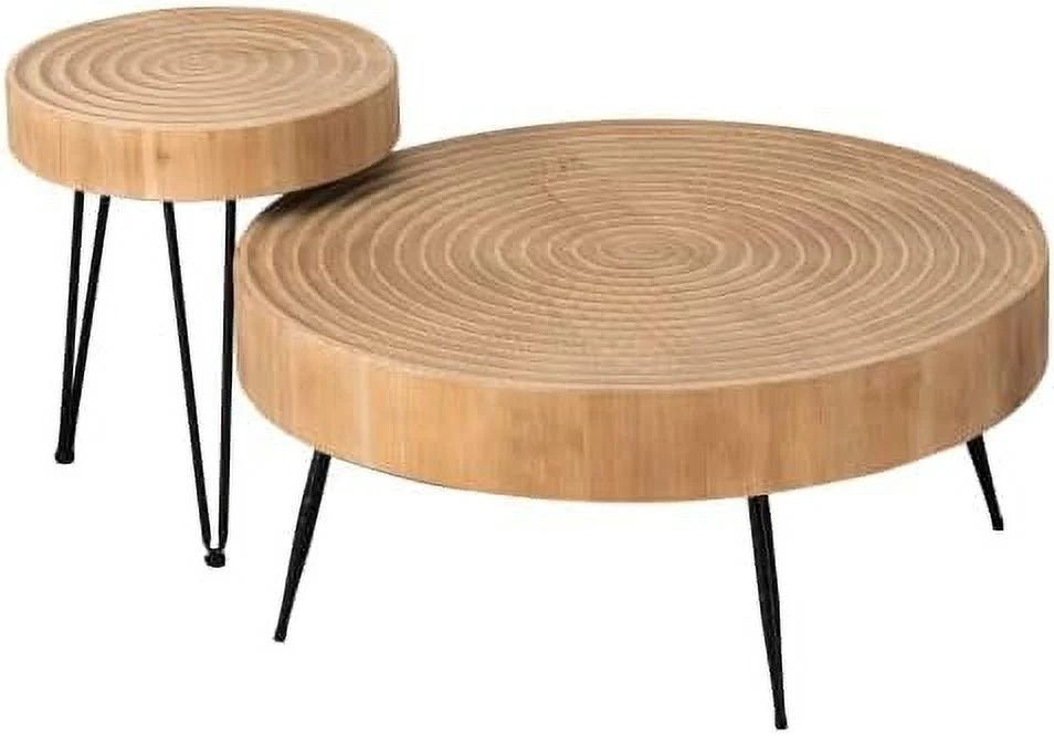 2-Piece Round Nesting Coffee Table Set Natural Finish K484131