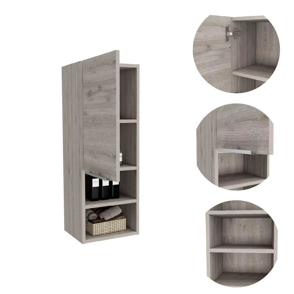 Light Gray Single Door Bathroom Cabinet with Two Open Shelves S711