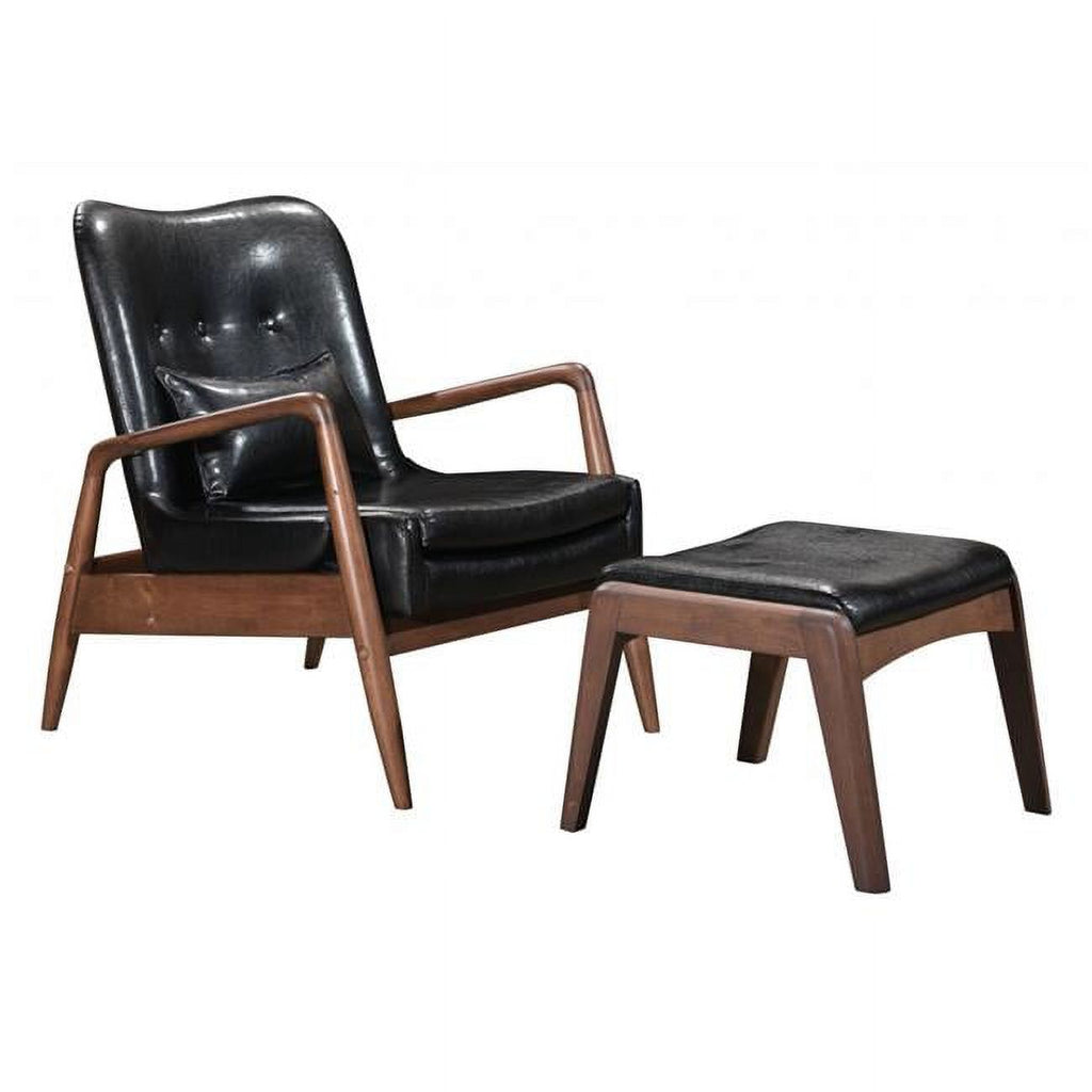 Walnut & Black Faux Leather Chair & Ottoman Set C57526