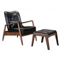 Walnut & Black Faux Leather Chair & Ottoman Set C57526