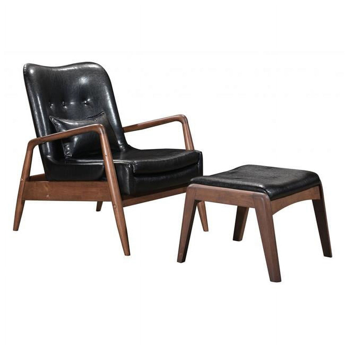 Walnut & Black Faux Leather Chair & Ottoman Set C57526