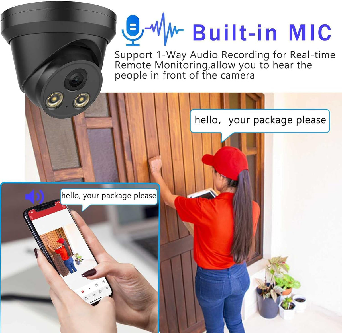 4K 8MP Full Color Night Vision POE IP Security Camera, 2.8mm Fixed Lens, Built-in Mic, IP67 Waterproof E1902