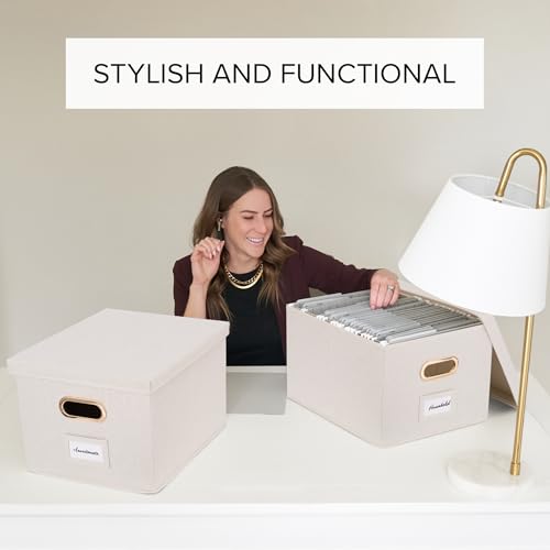 Collapsible Linen File Organizer Box Set of 2 with Lid J12532