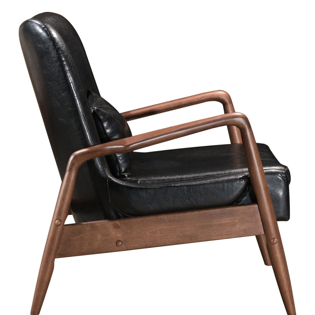 Walnut & Black Faux Leather Chair & Ottoman Set C57526