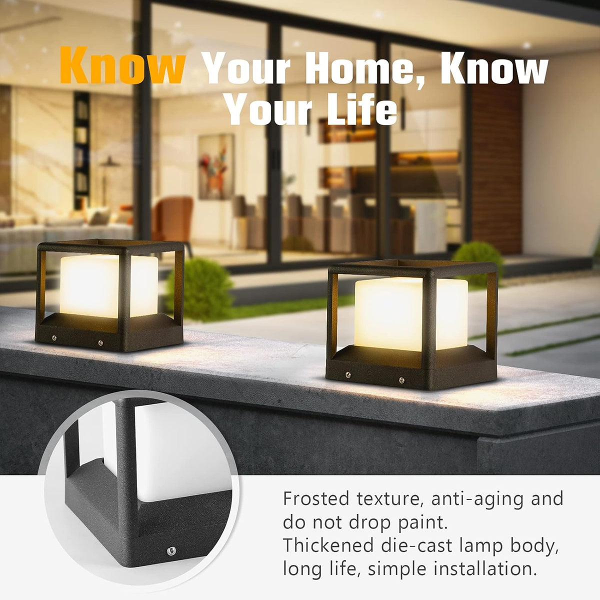 Outdoor Post Cap Light Waterproof Lantern Column Lamp Warm White A125