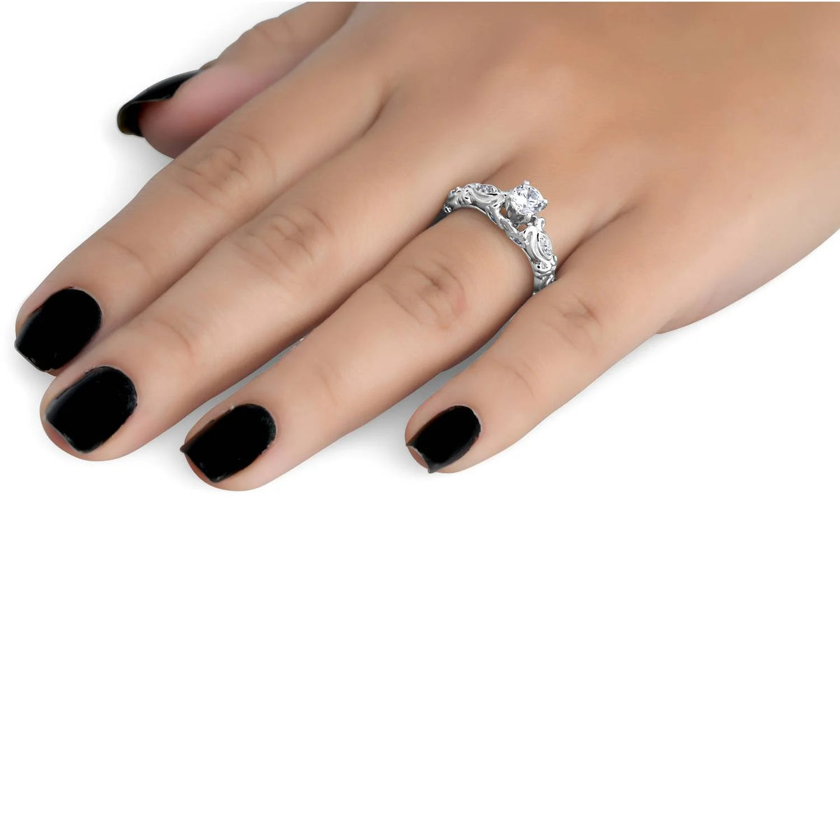 Vintage Diamond Engagement Ring 14K White Gold M728