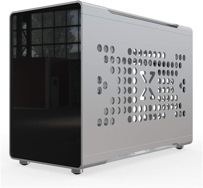Silver Aluminum Mini ITX Computer Case with Black Tempered Glass Panel H80846