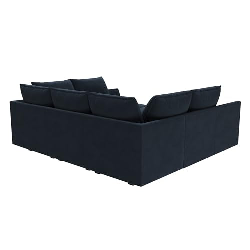 Dark Blue Velvet Sleeper Sectional Sofa with Storage J254