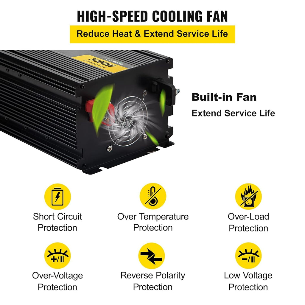 3000W Modified Sine Wave Inverter DC 12V to AC 120V with LCD Display C224