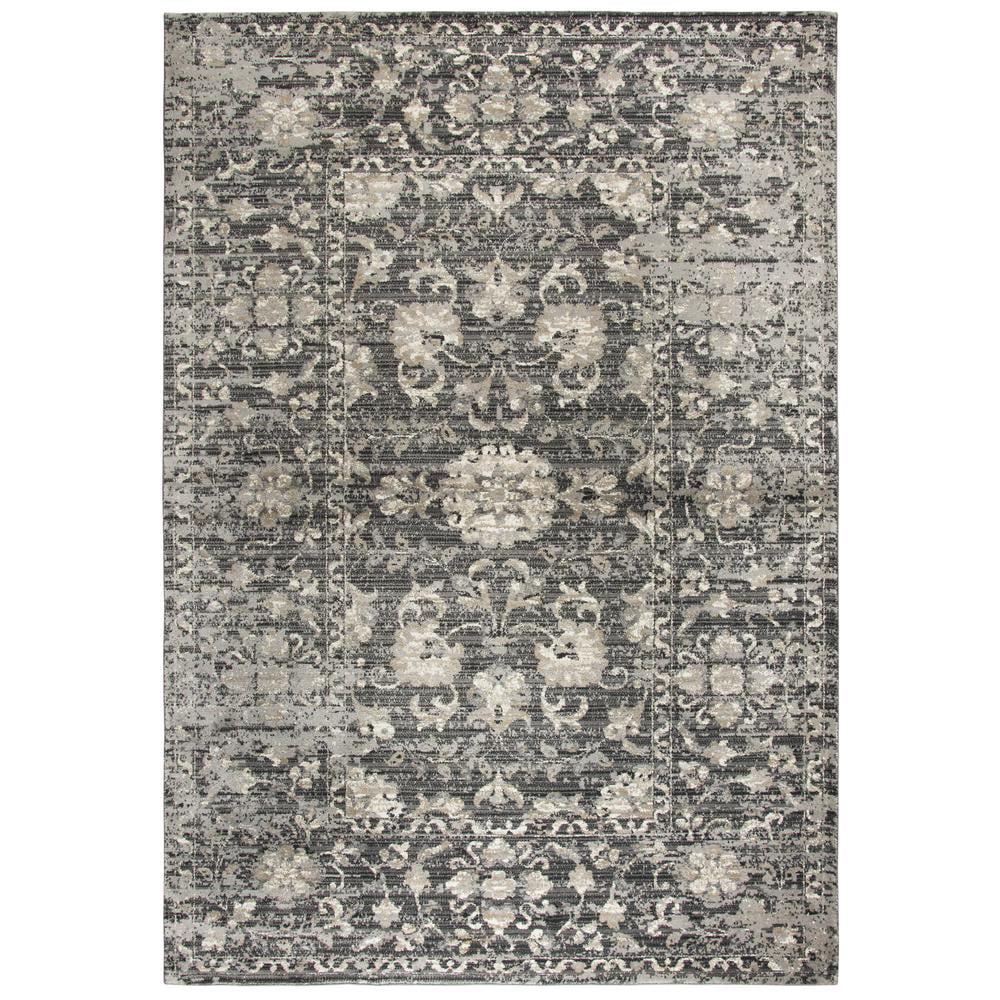 Floral Distress Gray Dk Gray Tan Ivory Black Rug A13307