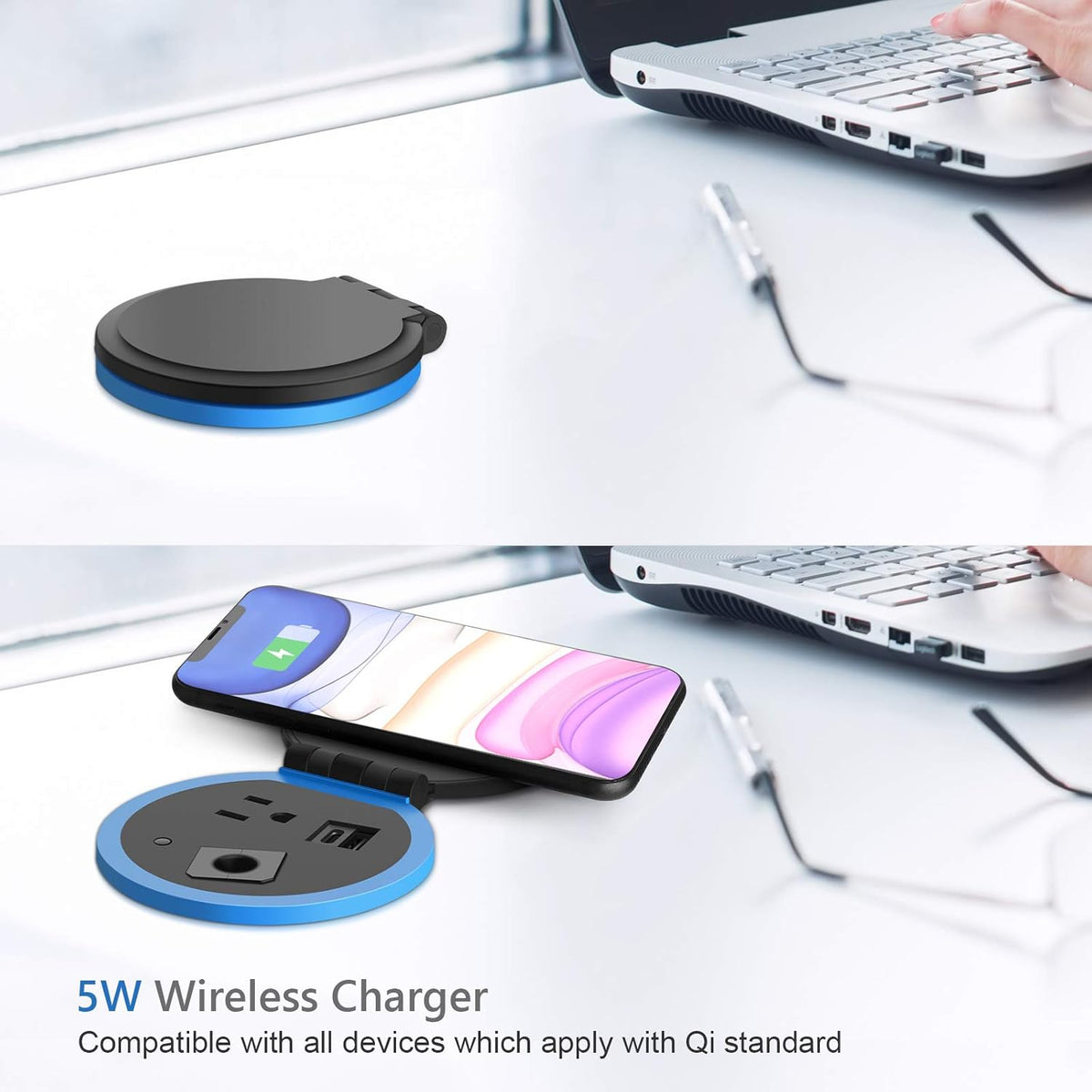 Desktop Power Grommet with Wireless Charger, USB C, Pack of 2 J8519