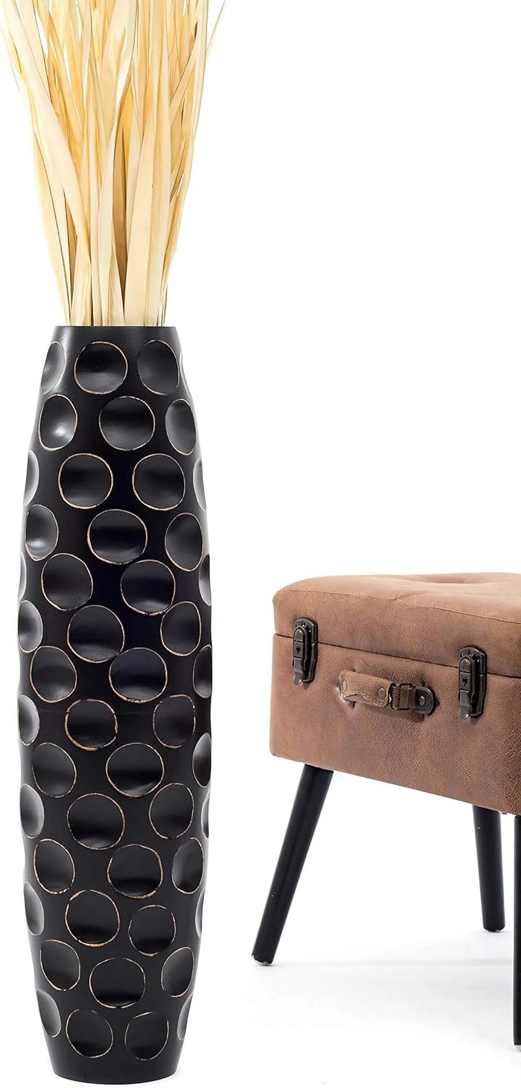 Large Black Handmade Wood Floor Vase 28 inches Z338659
