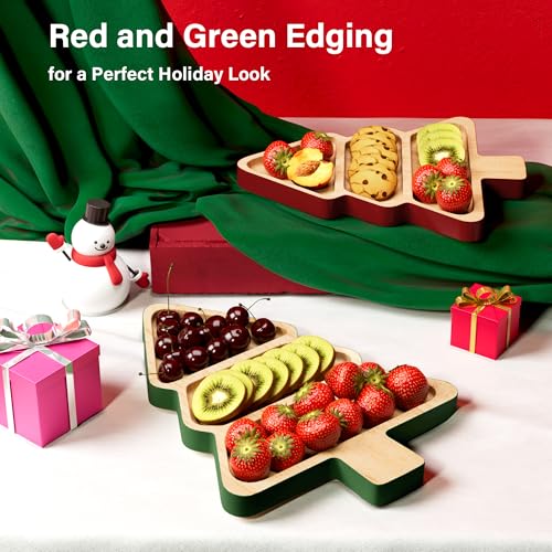 Wooden Christmas Tree Shaped Serving Platters Set of 2 W31062