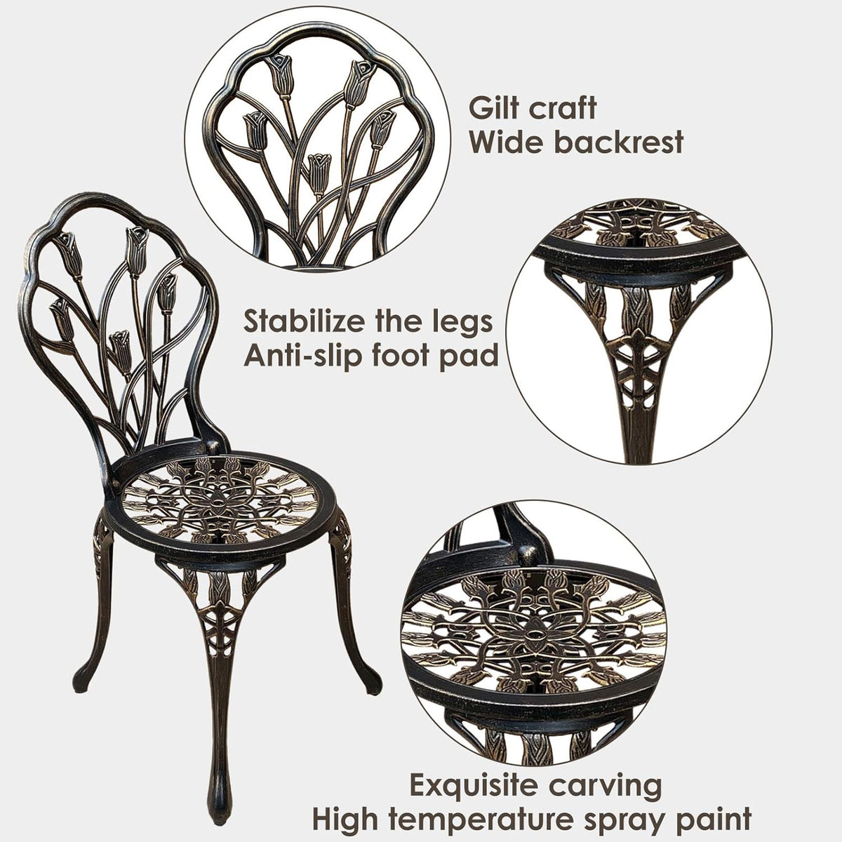 3 Piece Cast Aluminum Outdoor Table and Chairs Set M10956