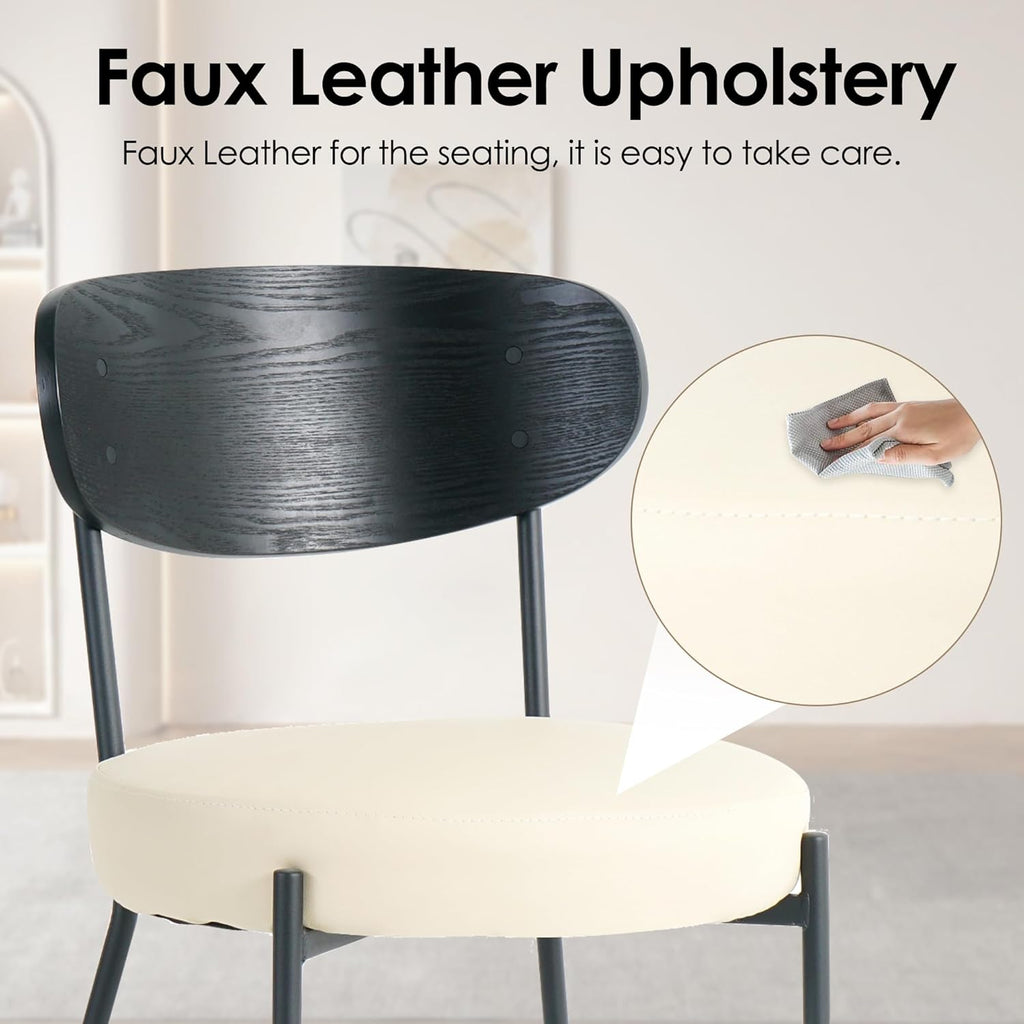 5 Pcs Round Glass Dining Table Set with Beige Faux Leather Chairs A584991
