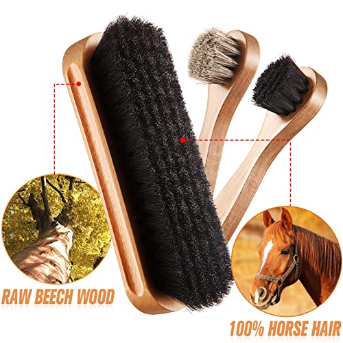 4 Pcs Horsehair Shoe Brush Kit with Microfiber Shoe Cloth Y7838