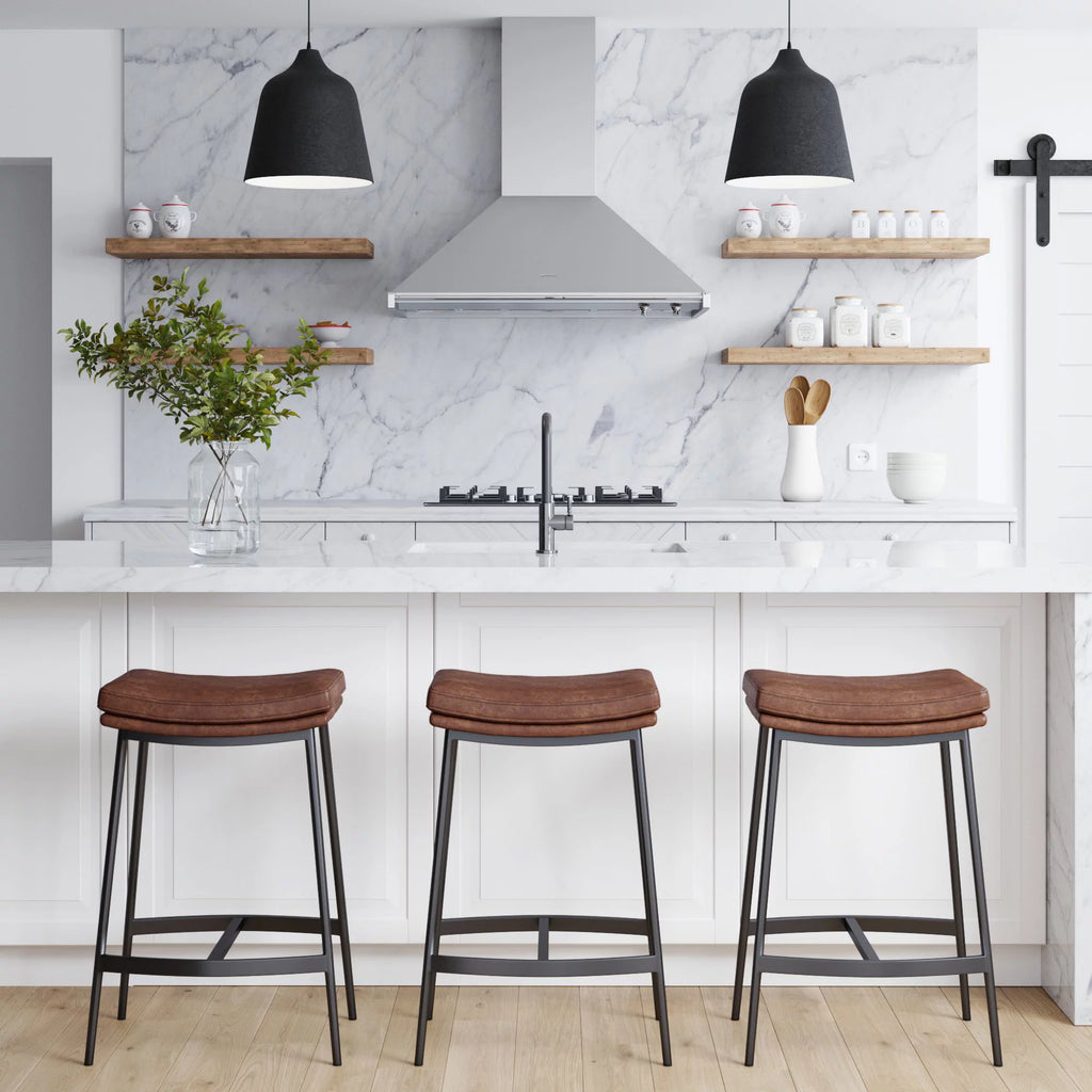 Brown Backless Upholstered Bar Stool with Metal Base R82112