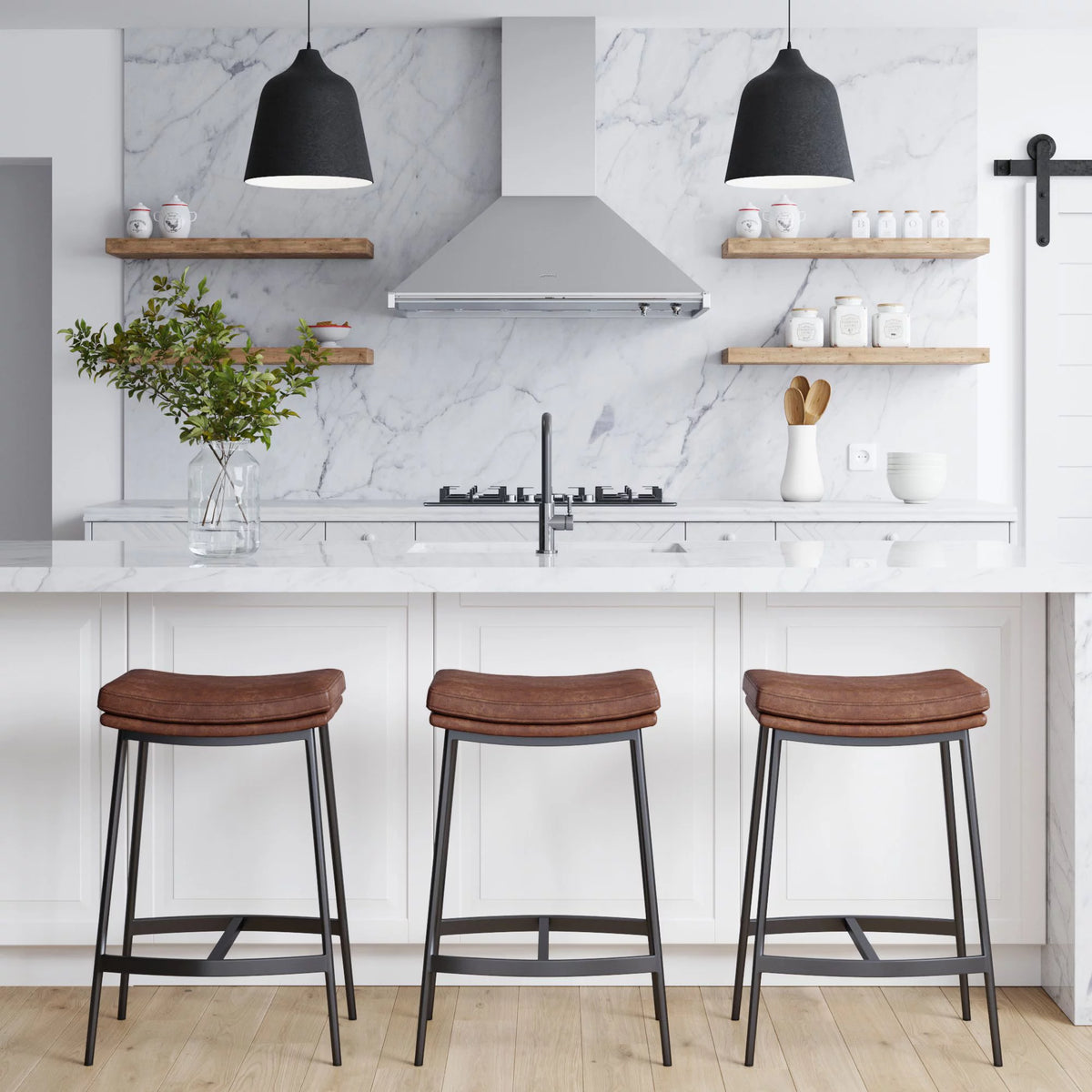 Brown Backless Upholstered Bar Stool with Metal Base R82112
