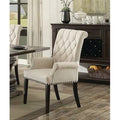 Beige Tufted Linen Solid Wood Arm Chair D5588