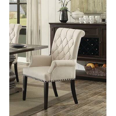 Beige Tufted Linen Solid Wood Arm Chair D5588