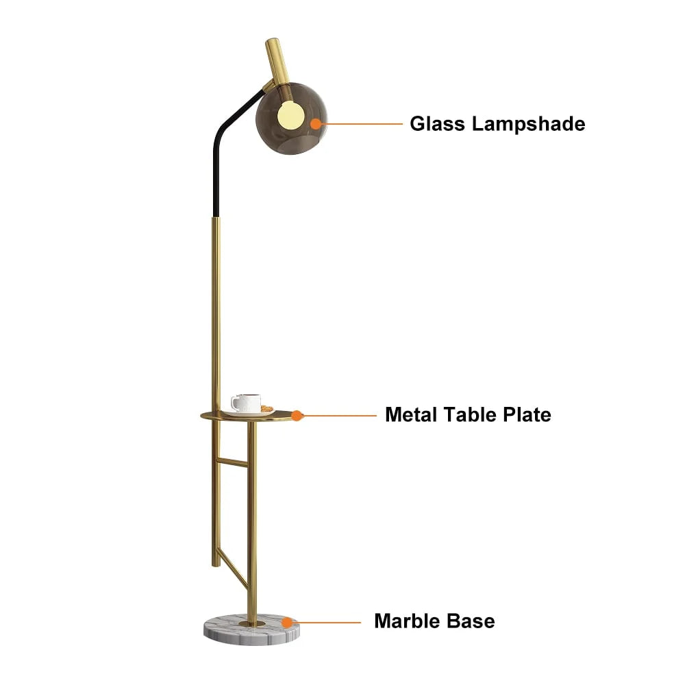 67" Tray Table Floor Lamp Dome Glass Shade 1-Light Gold F14263