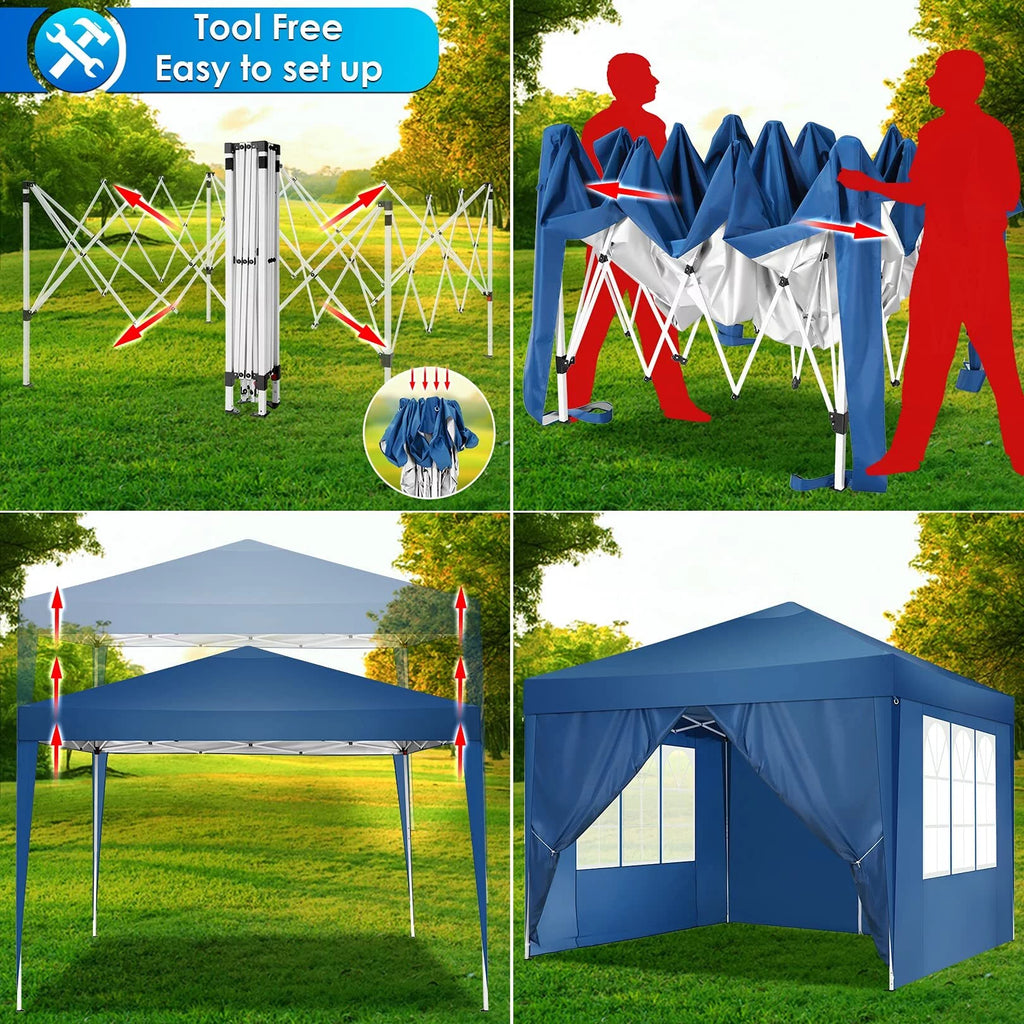 10x10ft Popup Canopy with 4 Sidewalls Blue D516