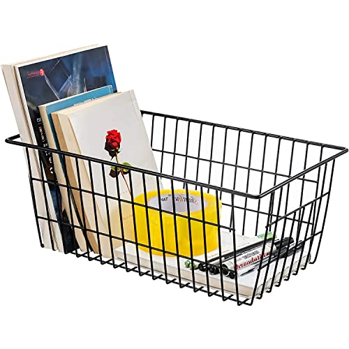 15.2" Black Metal Wire Storage Baskets 6 Pack with Handles V4817