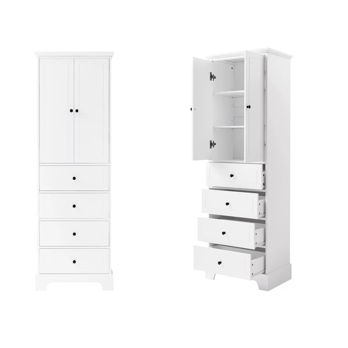 White Wooden Storage Cabinet with Adjustable Shelves and Drawers K2951
