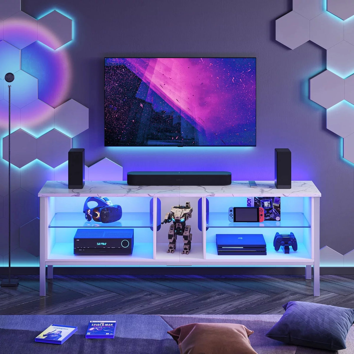 Black Marble TV Stand with Storage Cabinet U795