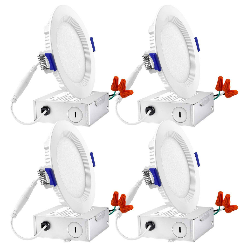 4 inch Ultra Thin LED Recessed Light with Junction Box, 10W, 4000K Cool White Dimmable, 650 Lumens L116