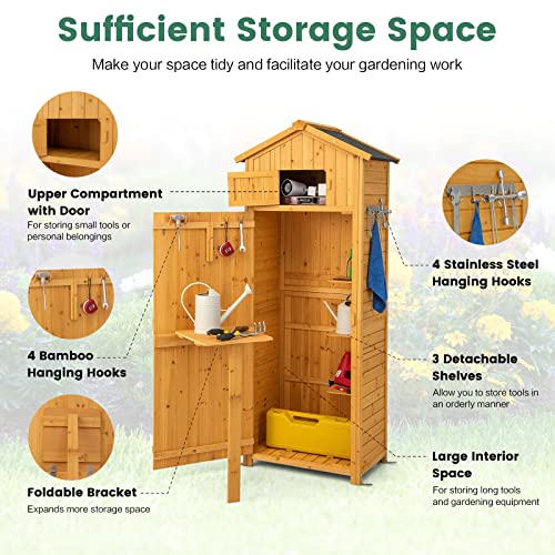 71" Tall Wooden Lockable Storage Shed with Foldable Work Table C5530