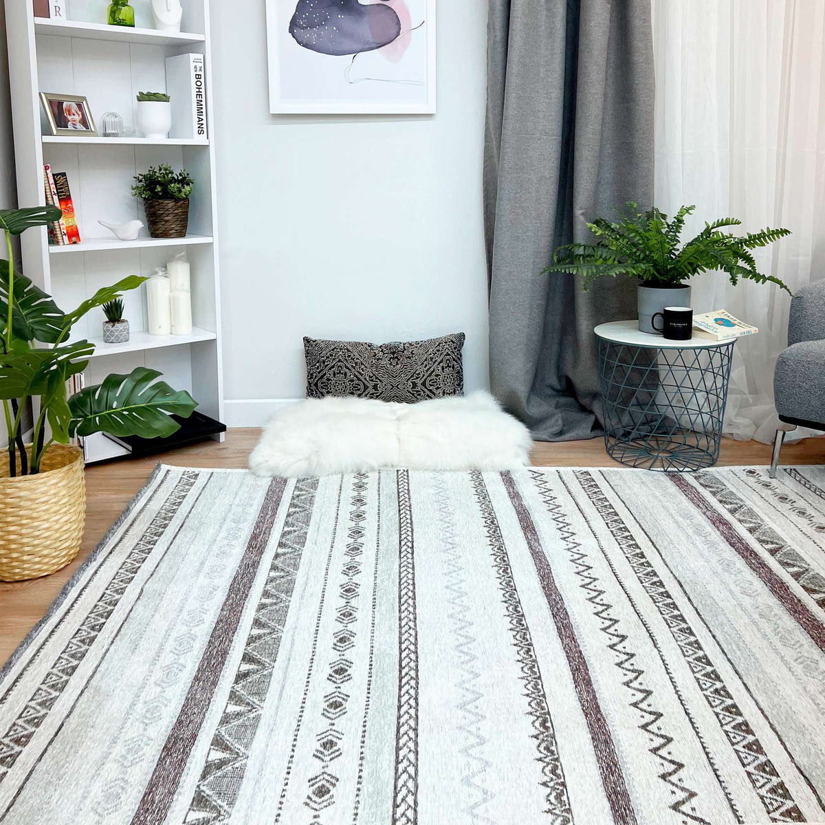 4x6 Grey Cream Cotton Washable Area Rugs U217177