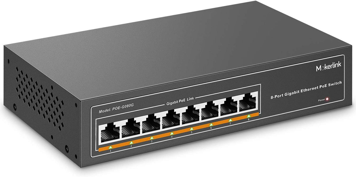8 Port Gigabit PoE Switch, 120W, Metal Fanless Unmanaged, Pack of 2 F612177