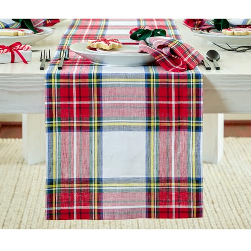 100% Pure Linen Green Tartan Plaid Table Runner 14 x 72 Inch P43105