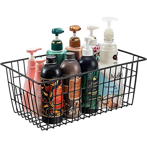 15.2" Black Metal Wire Storage Baskets 6 Pack with Handles V4817