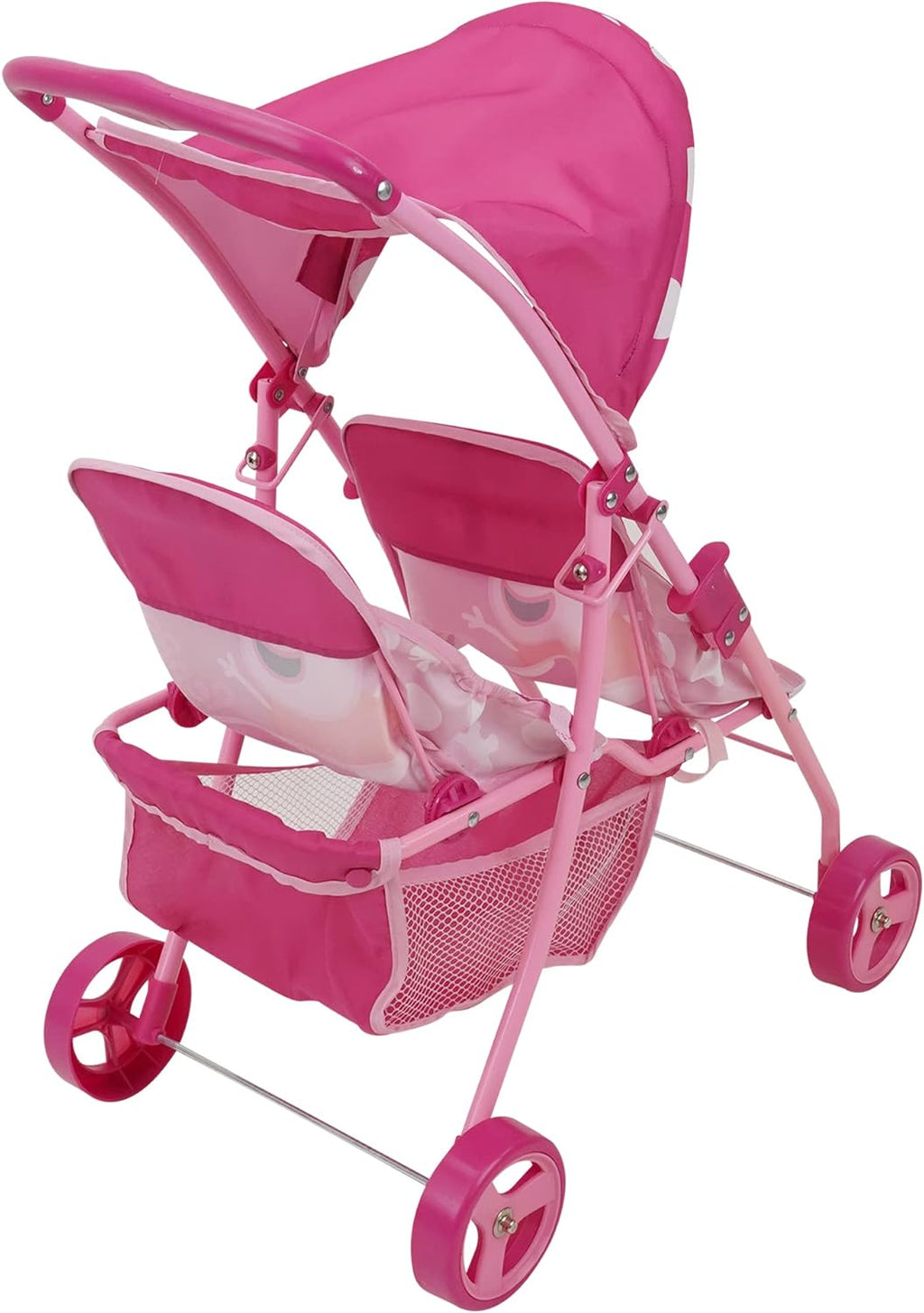 Pink & White Dots Doll Twin Stroller E8299