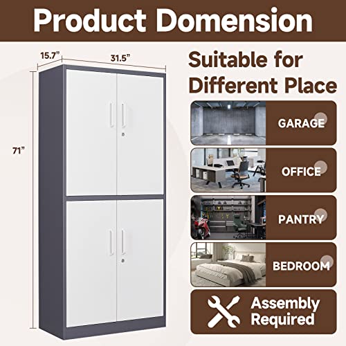 Black 72" Tall Steel Lockable Storage Cabinet with 2 Doors and 5 Adjustable Shelves D177