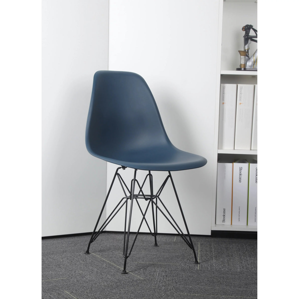 Navy Blue Armless Plastic Shell Dining Chair with Metal Legs C998379