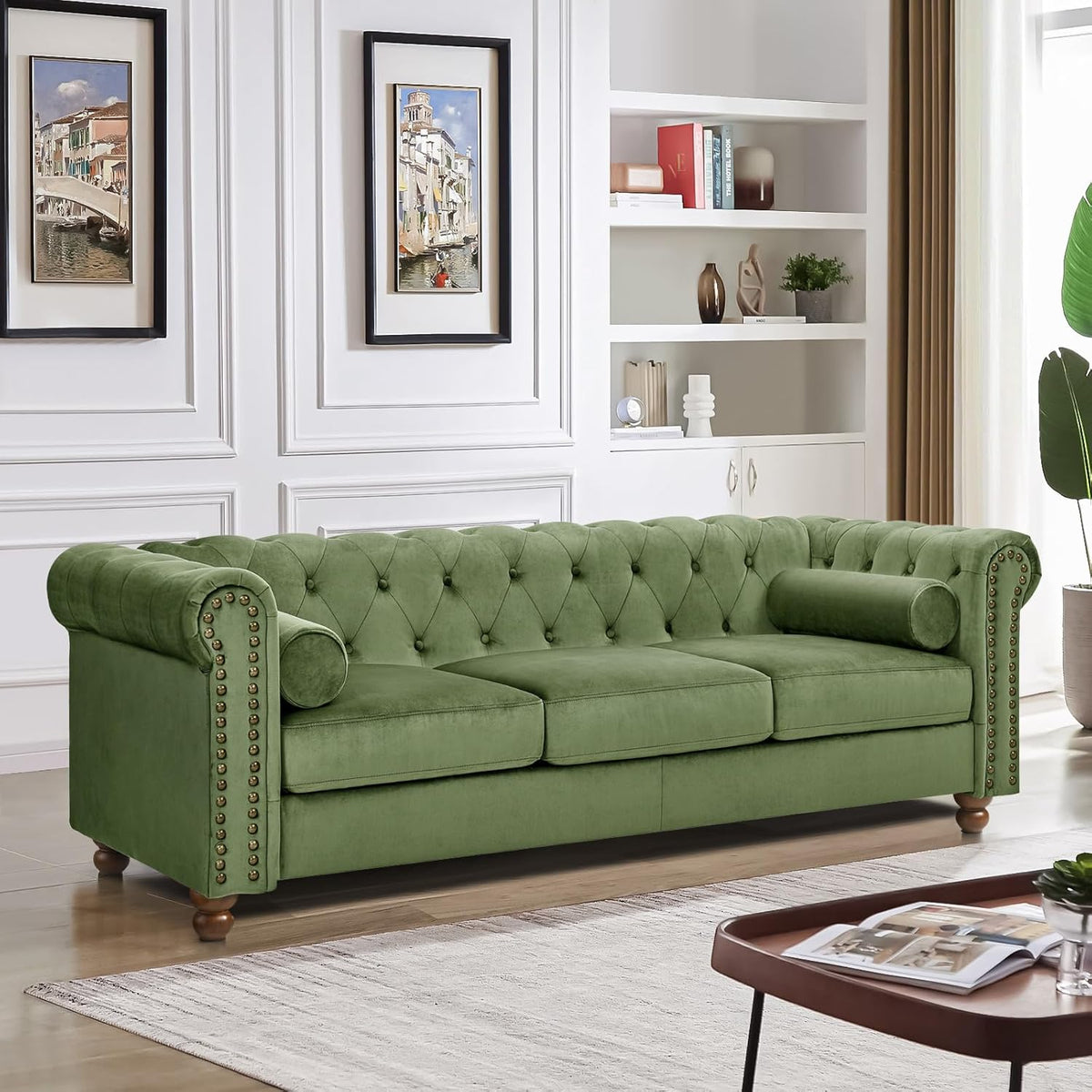 Green Velvet 3 Seater Chesterfield Sofa I608