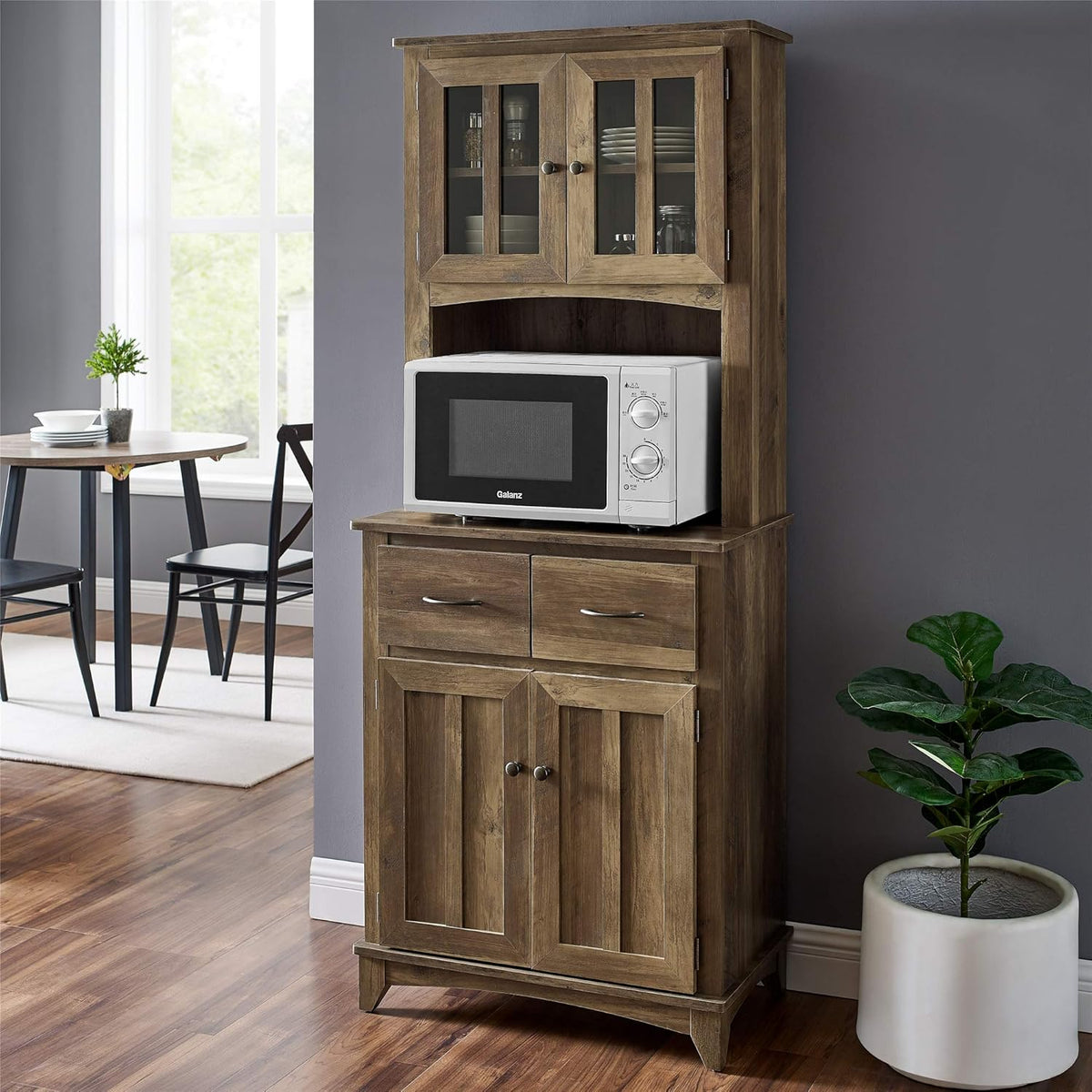 Charcoal Microwave Storage Stand with Double Door Cabinets O221
