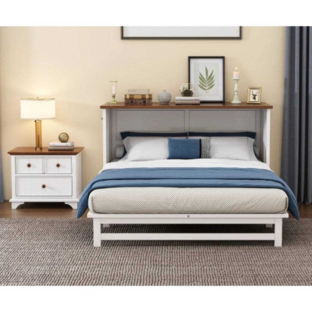 2 Pieces Queen Murphy Bed and Nightstand J72188
