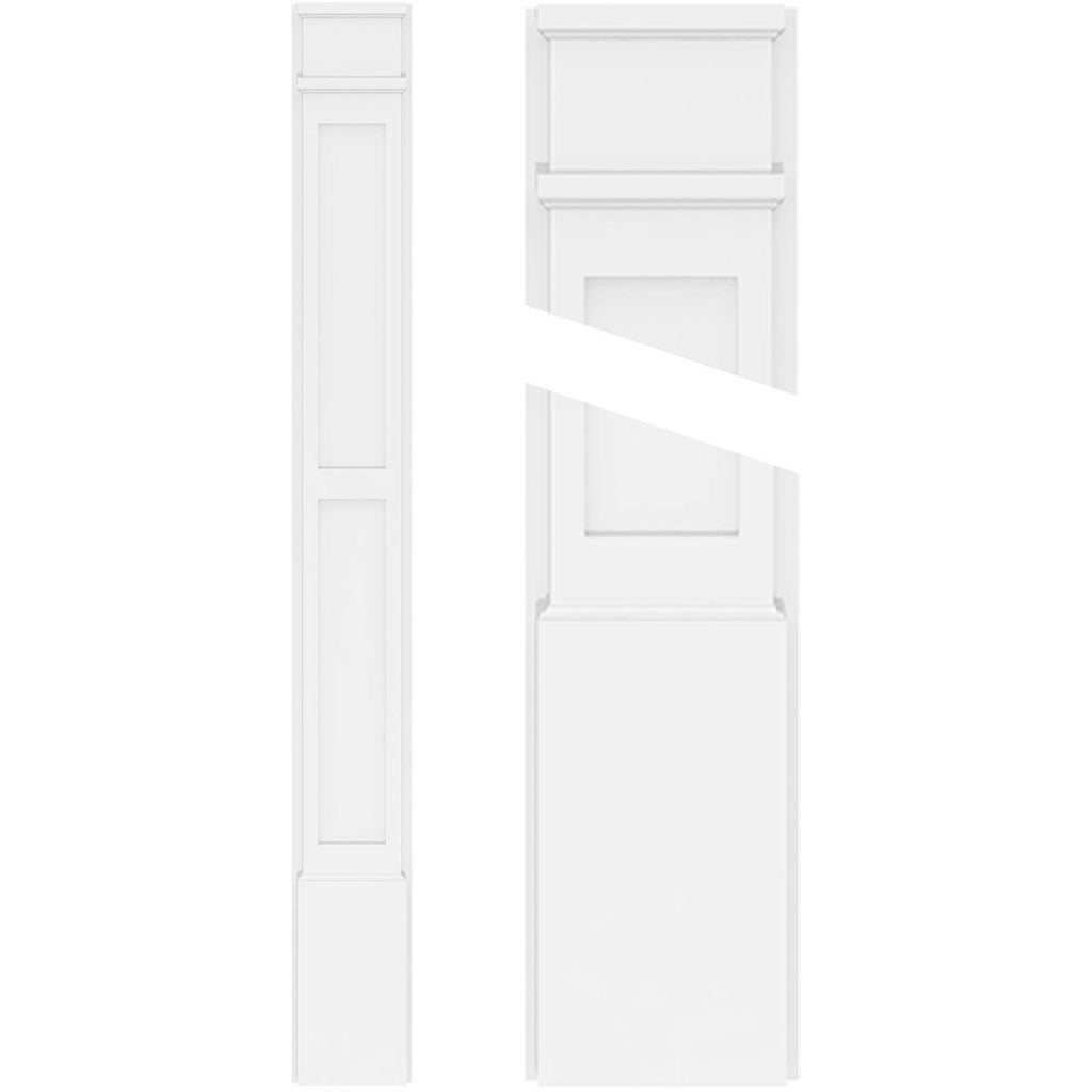7x22W x 102x22H x 2x22P Two Equal Flat Panel PVC Pilaster with Decorative Capital & Base (Pair) C675
