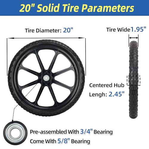 2 Pcs 20" Flat Free Tire and Wheel with 3/4" & 5/8" Bearing J196