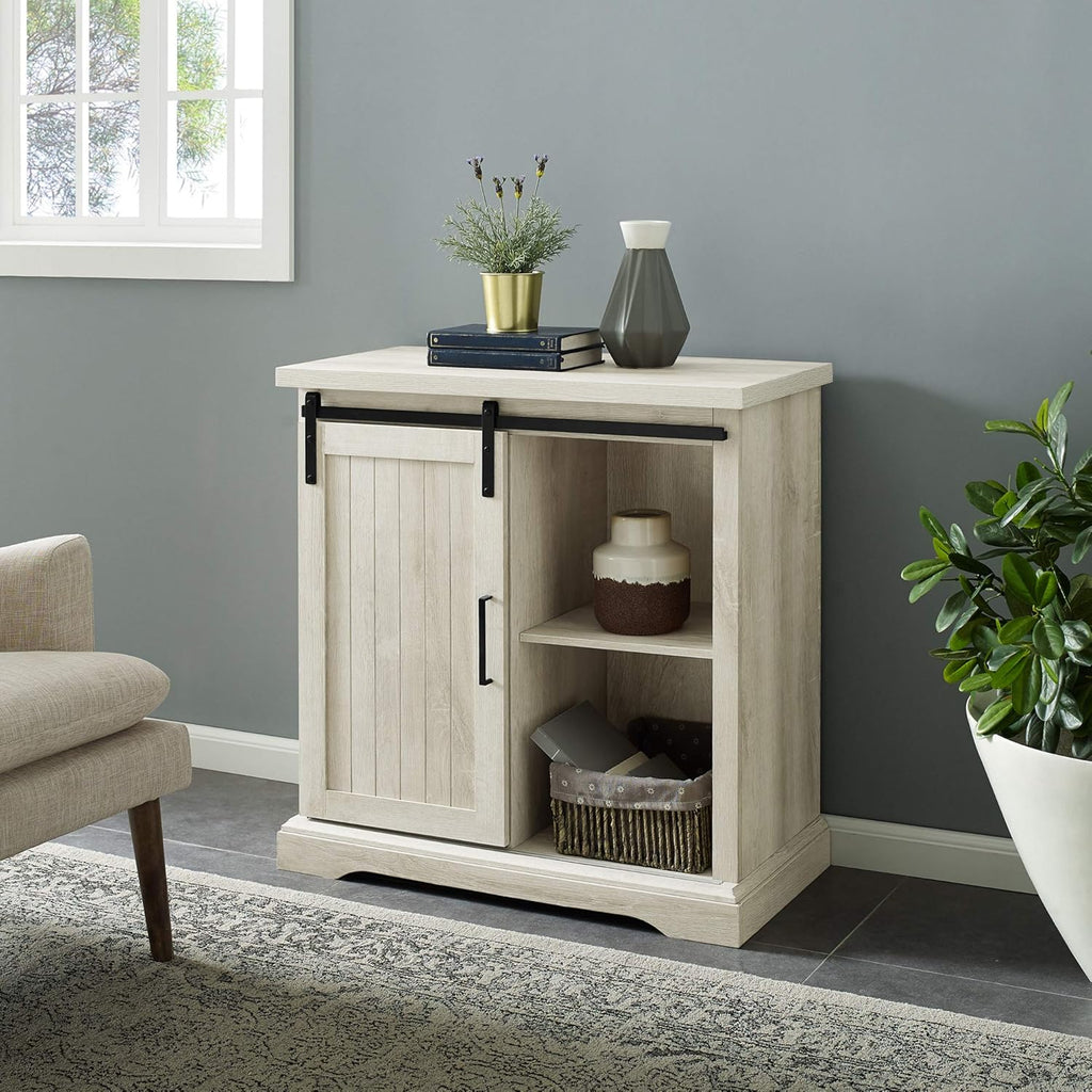 White Oak Sliding Slat Door Storage Cabinet F4253