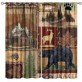 Rustic Bear Moose Deer Curtains, Retro Pine Tree Cabin Country Lodge Camping Window Treatments Vintage Tribal Aztec Abstract Geometric Blackout Window Drapes 42x63in V8562