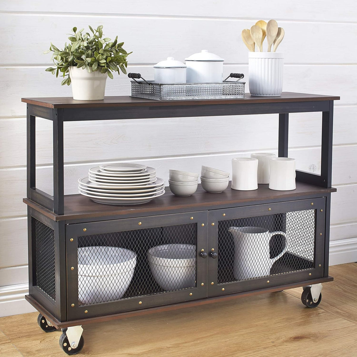3-Tier Rolling Buffet Cart with Metal Accents C771465