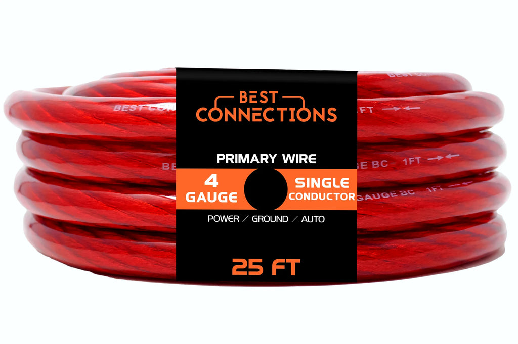 4Ga 25ft Red Translucent Power Ground Electrical Auto Wire P13039