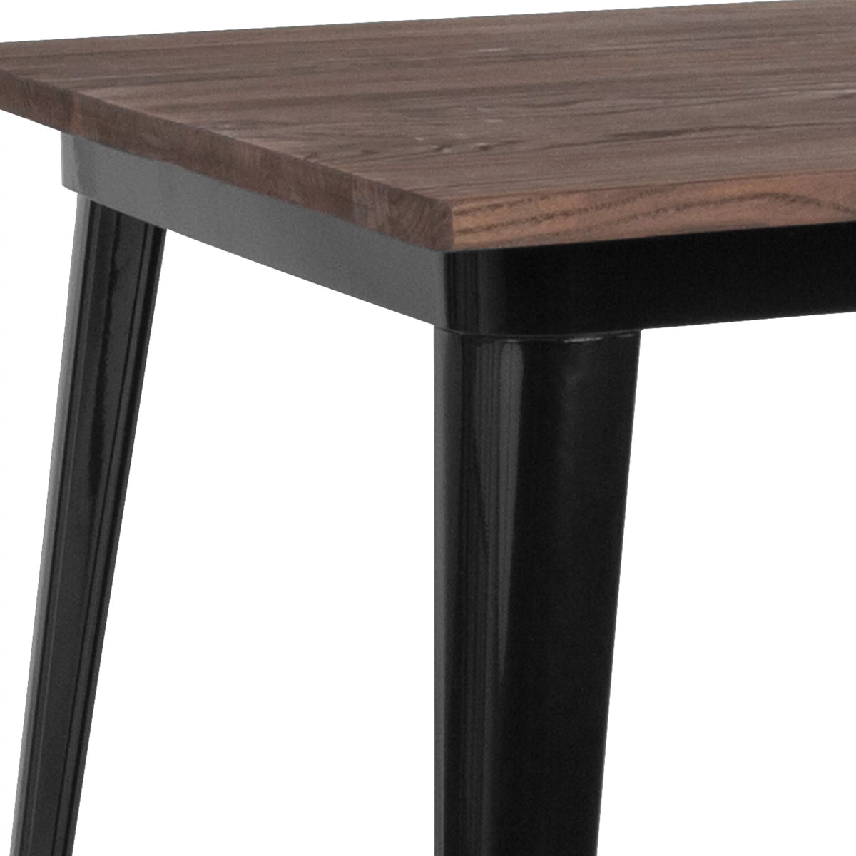 Black Metal Table with Walnut Finished Wood Top Q64926