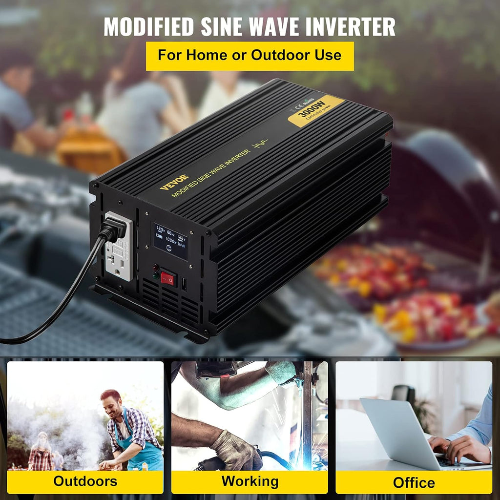 3000W Modified Sine Wave Inverter DC 12V to AC 120V with LCD Display C224