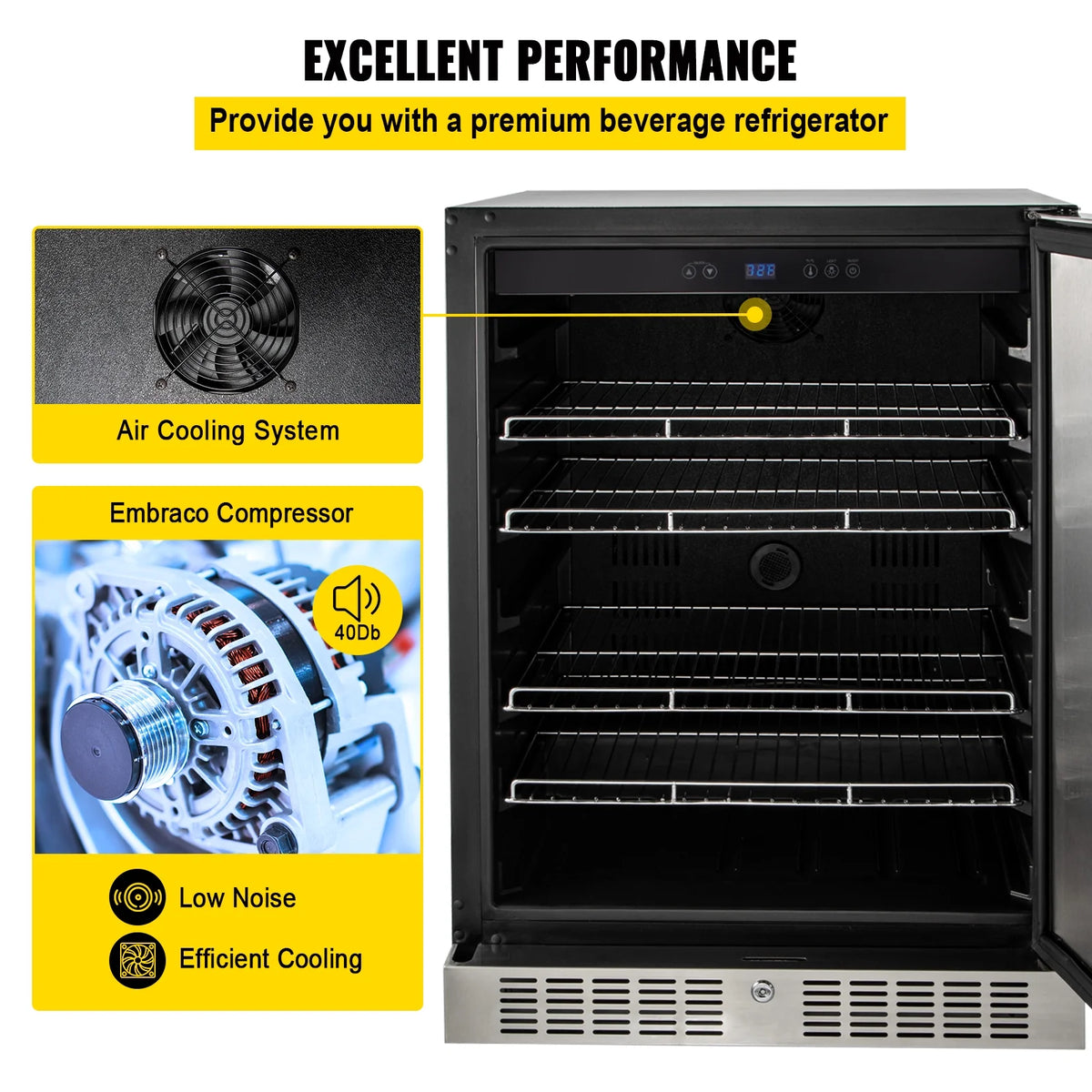 24'' Built-in Beverage Cooler 5.5 cu.ft. Reversible Door 142 Can Black & Silver A953